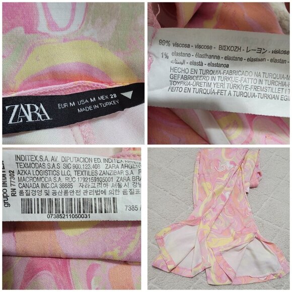 Zara‎ Womens Multicolor Marbled Watercolor Mini Flared Trouser High Rise Size M - Picture 7 of 9